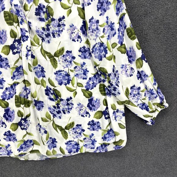 Tahari Top Womens Plus 2X White Purple Floral Boho Semi sheer Shirt Blouse Tunic - Picture 8 of 16